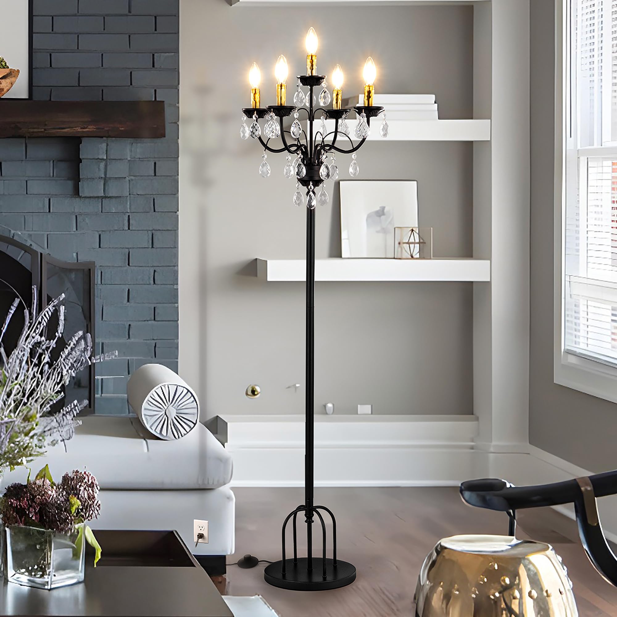 TOCHIC 5-Light Black Crystal Floor Lamp for Living Room, 65